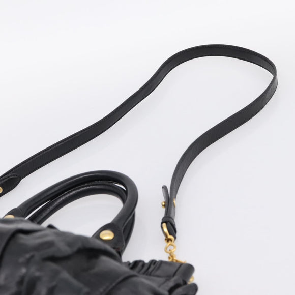Miu Miu Hand Bag Leather 2way Black Gold Tone Auth 198973V
