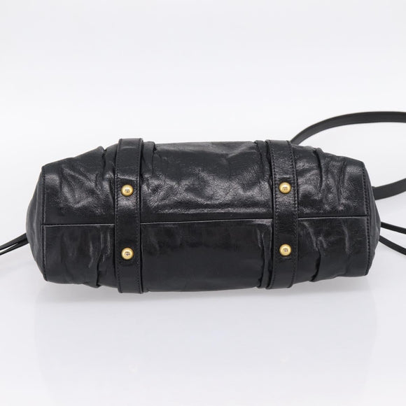 Miu Miu Hand Bag Leather 2way Black Gold Tone Auth 198973V