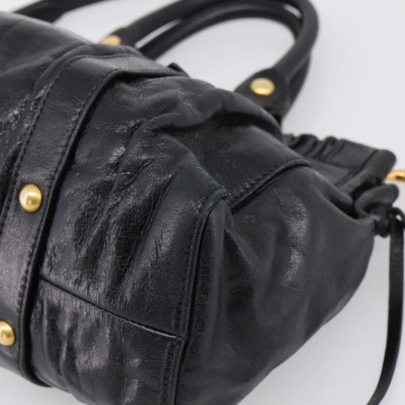 Miu Miu Hand Bag Leather 2way Black Gold Tone Auth 198973V