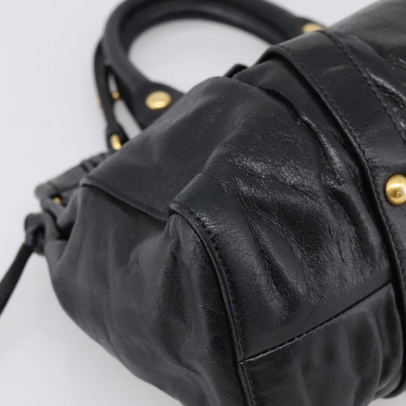Miu Miu Hand Bag Leather 2way Black Gold Tone Auth 198973V
