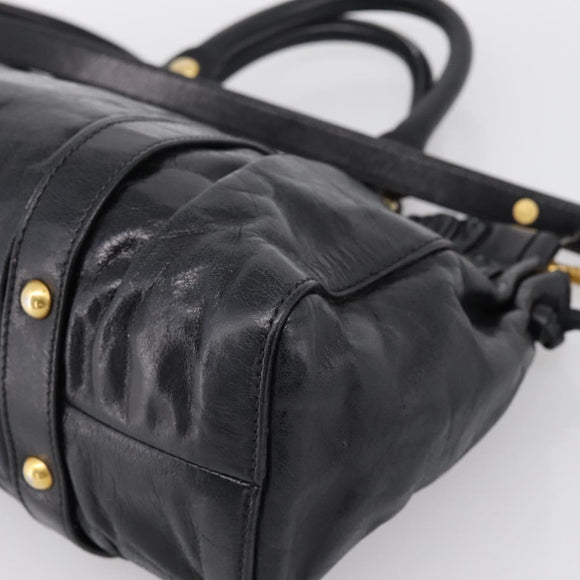 Miu Miu Hand Bag Leather 2way Black Gold Tone Auth 198973V