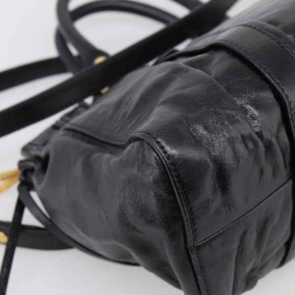 Miu Miu Hand Bag Leather 2way Black Gold Tone Auth 198973V
