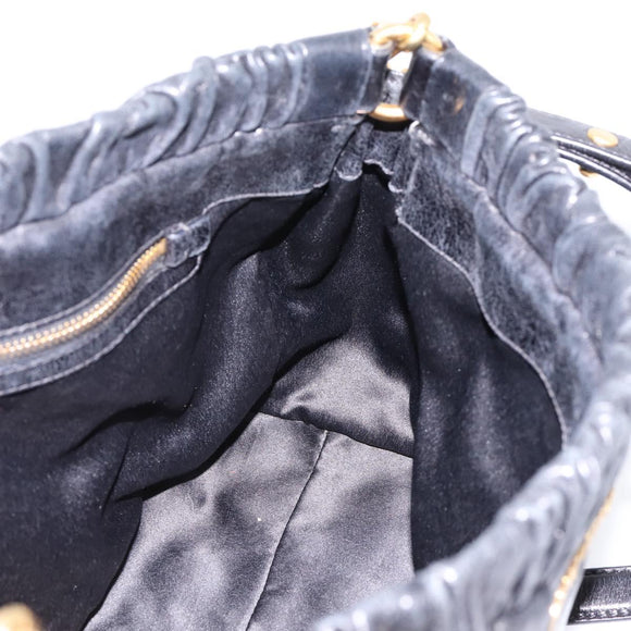 Miu Miu Hand Bag Leather 2way Black Gold Tone Auth 198973V