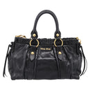 Miu Miu Hand Bag Leather 2way Black Gold Tone Auth 198973V-2