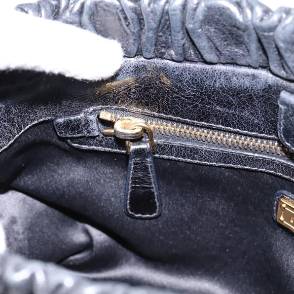 Miu Miu Hand Bag Leather 2way Black Gold Tone Auth 198973V