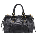 Miu Miu Hand Bag Leather 2way Black Gold Tone Auth 198973V-3