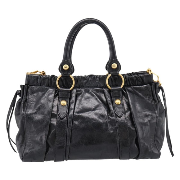 Miu Miu Hand Bag Leather 2way Black Gold Tone Auth 198973V