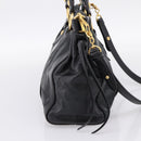 Miu Miu Hand Bag Leather 2way Black Gold Tone Auth 198973V-4