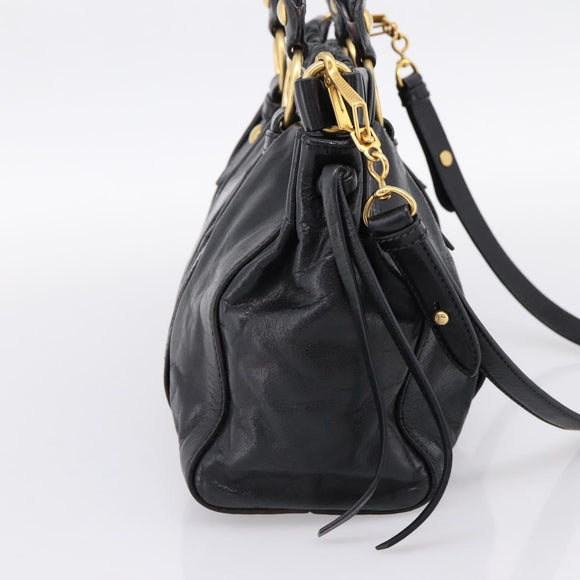 Miu Miu Hand Bag Leather 2way Black Gold Tone Auth 198973V