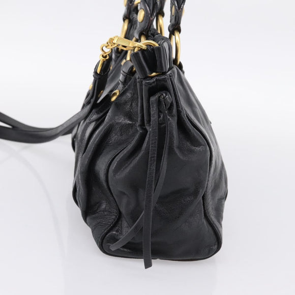 Miu Miu Hand Bag Leather 2way Black Gold Tone Auth 198973V