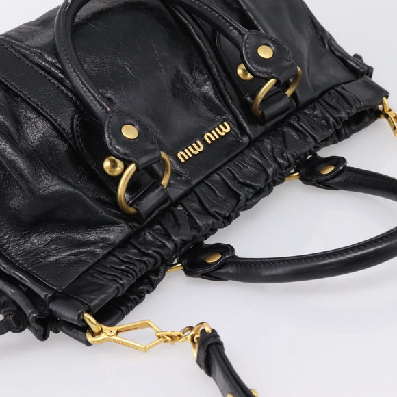 Miu Miu Hand Bag Leather 2way Black Gold Tone Auth 198973V