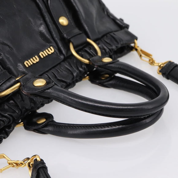 Miu Miu Hand Bag Leather 2way Black Gold Tone Auth 198973V