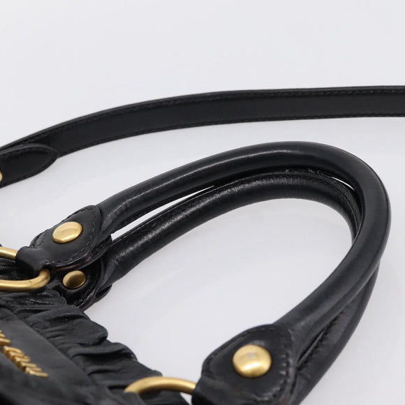 Miu Miu Hand Bag Leather 2way Black Gold Tone Auth 198973V