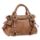 Miu Miu Hand Bag Leather 2way Brown Gold Tone Auth 198974A-1