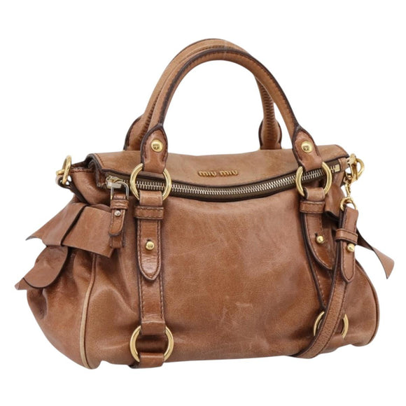 Miu Miu Hand Bag Leather 2way Brown Gold Tone Auth 198974A
