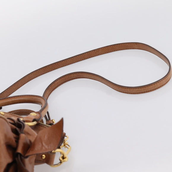 Miu Miu Hand Bag Leather 2way Brown Gold Tone Auth 198974A