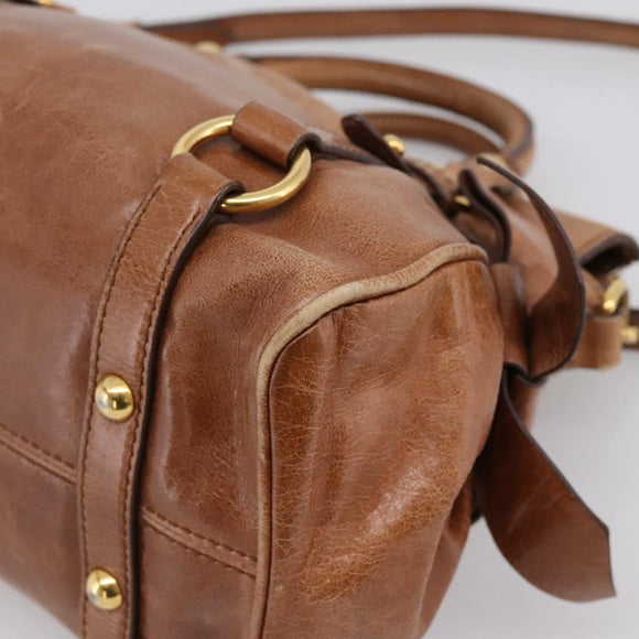 Miu Miu Hand Bag Leather 2way Brown Gold Tone Auth 198974A
