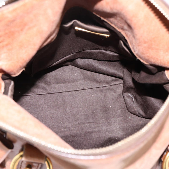 Miu Miu Hand Bag Leather 2way Brown Gold Tone Auth 198974A