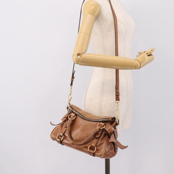 Miu Miu Hand Bag Leather 2way Brown Gold Tone Auth 198974A