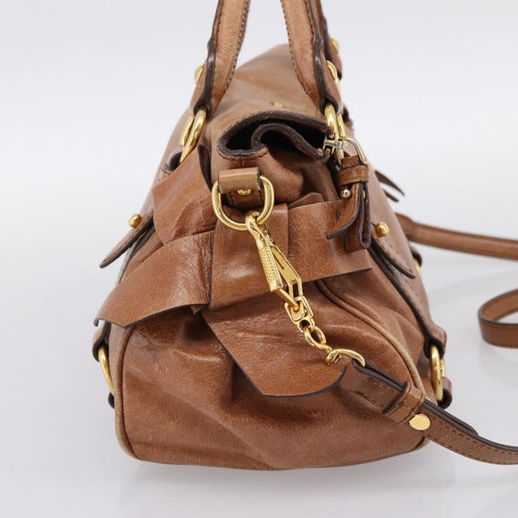 Miu Miu Hand Bag Leather 2way Brown Gold Tone Auth 198974A