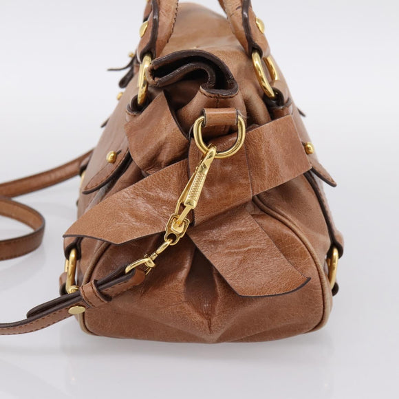 Miu Miu Hand Bag Leather 2way Brown Gold Tone Auth 198974A