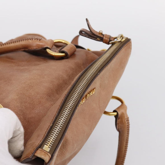 Miu Miu Hand Bag Leather 2way Brown Gold Tone Auth 198974A