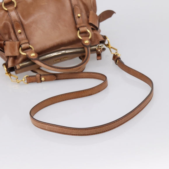 Miu Miu Hand Bag Leather 2way Brown Gold Tone Auth 198974A
