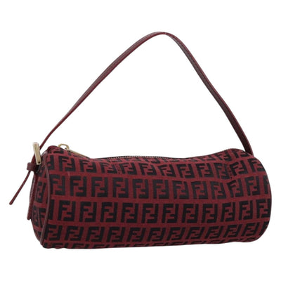 FENDI Zucchino Canvas Hand Pouch Red Gold Tone 7N0016 Auth 199001A