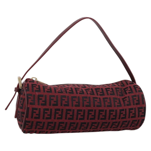 FENDI Zucchino Canvas Hand Pouch Red Gold Tone 7N0016 Auth 199001A