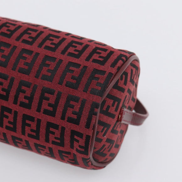 FENDI Zucchino Canvas Hand Pouch Red Gold Tone 7N0016 Auth 199001A