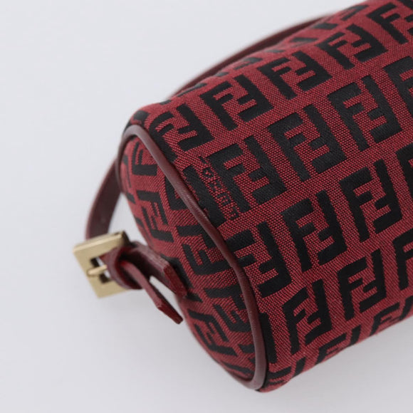 FENDI Zucchino Canvas Hand Pouch Red Gold Tone 7N0016 Auth 199001A