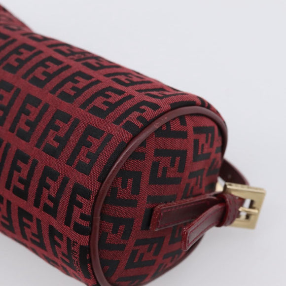 FENDI Zucchino Canvas Hand Pouch Red Gold Tone 7N0016 Auth 199001A