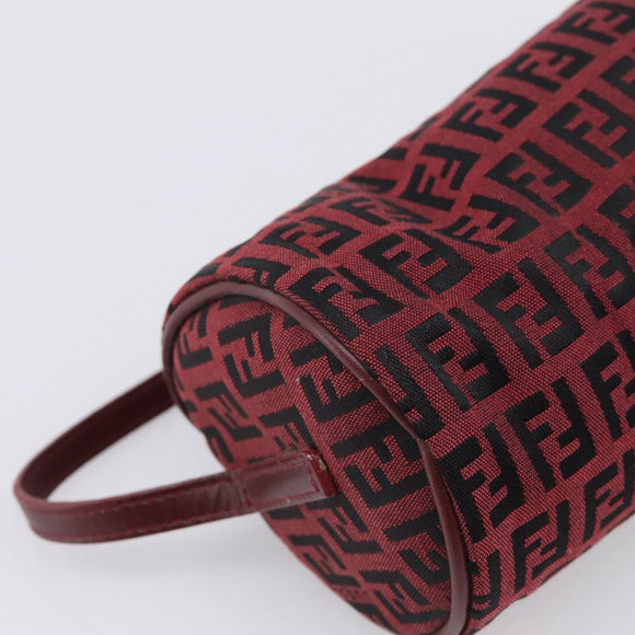 FENDI Zucchino Canvas Hand Pouch Red Gold Tone 7N0016 Auth 199001A