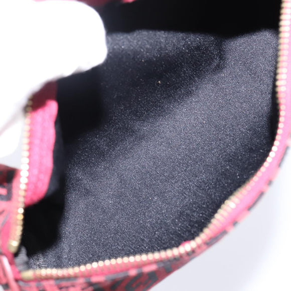 FENDI Zucchino Canvas Hand Pouch Red Gold Tone 7N0016 Auth 199001A