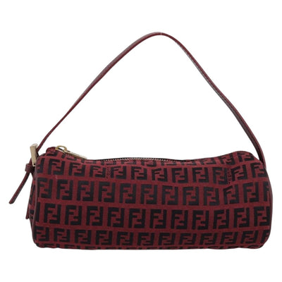 FENDI Zucchino Canvas Hand Pouch Red Gold Tone 7N0016 Auth 199001A - 0