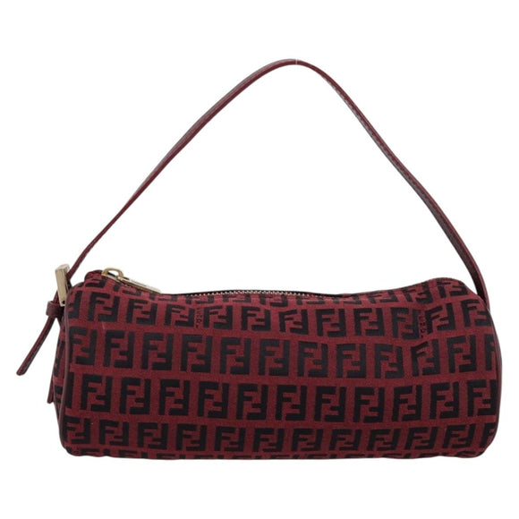 FENDI Zucchino Canvas Hand Pouch Red Gold Tone 7N0016 Auth 199001A
