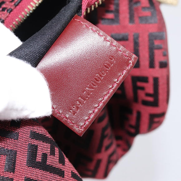 FENDI Zucchino Canvas Hand Pouch Red Gold Tone 7N0016 Auth 199001A