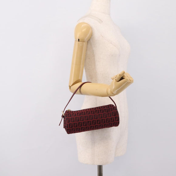 FENDI Zucchino Canvas Hand Pouch Red Gold Tone 7N0016 Auth 199001A