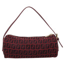 FENDI Zucchino Canvas Hand Pouch Red Gold Tone 7N0016 Auth 199001A-3