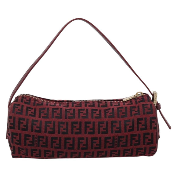 FENDI Zucchino Canvas Hand Pouch Red Gold Tone 7N0016 Auth 199001A