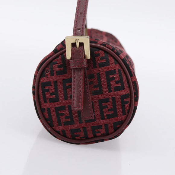 FENDI Zucchino Canvas Hand Pouch Red Gold Tone 7N0016 Auth 199001A