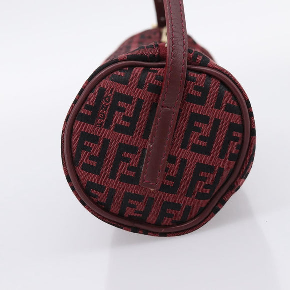 FENDI Zucchino Canvas Hand Pouch Red Gold Tone 7N0016 Auth 199001A
