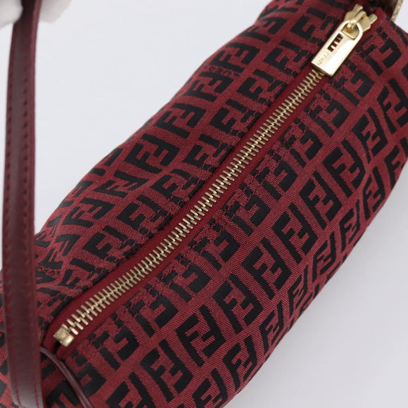 FENDI Zucchino Canvas Hand Pouch Red Gold Tone 7N0016 Auth 199001A