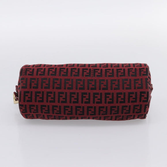 FENDI Zucchino Canvas Hand Pouch Red Gold Tone 7N0016 Auth 199001A