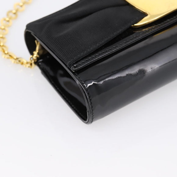 Salvatore Ferragamo Vala Chain Shoulder Bag Patent Black Gold Tone Auth 199006