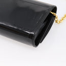 Salvatore Ferragamo Vala Chain Shoulder Bag Patent Black Gold Tone Auth 199006-15