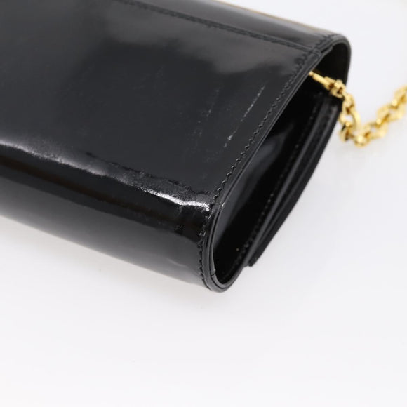 Salvatore Ferragamo Vala Chain Shoulder Bag Patent Black Gold Tone Auth 199006
