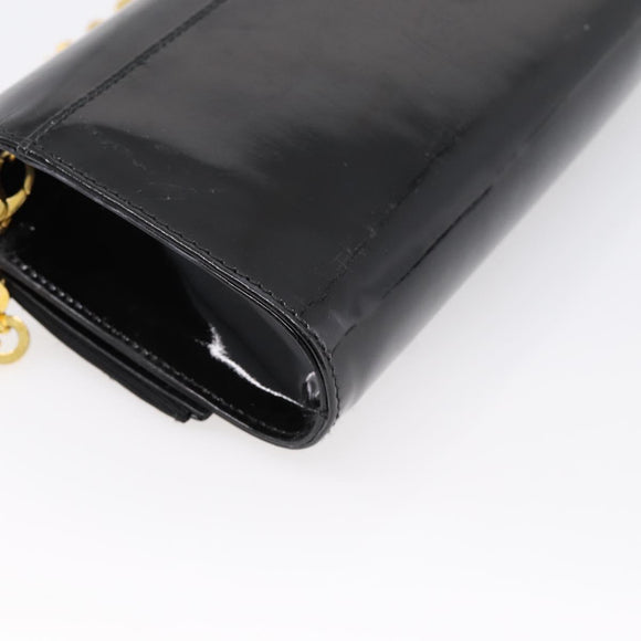 Salvatore Ferragamo Vala Chain Shoulder Bag Patent Black Gold Tone Auth 199006