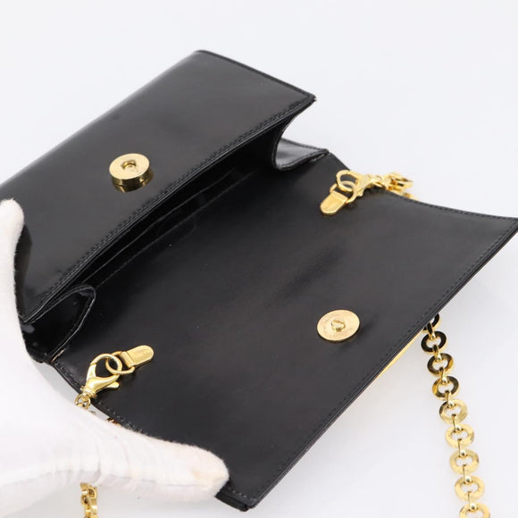 Salvatore Ferragamo Vala Chain Shoulder Bag Patent Black Gold Tone Auth 199006