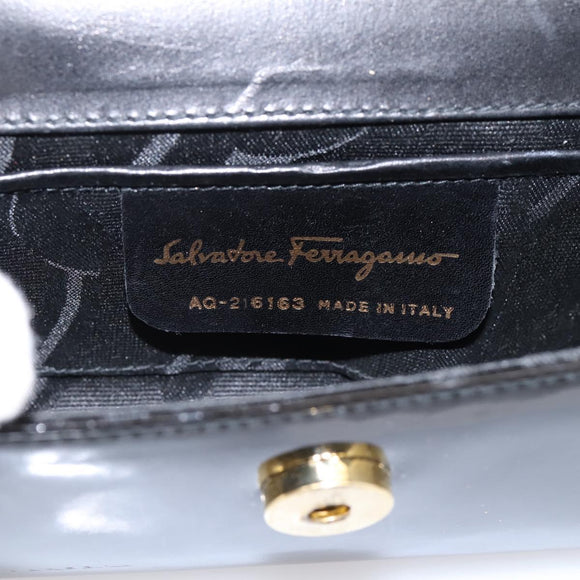 Salvatore Ferragamo Vala Chain Shoulder Bag Patent Black Gold Tone Auth 199006